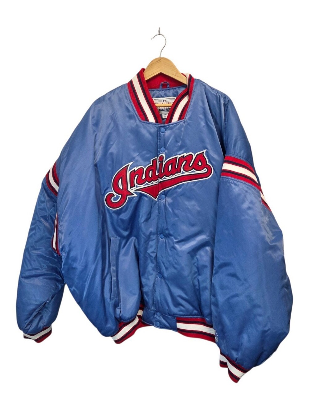Vintage 90s Cleveland Indians Starter Satin Jacket Blue Bomber Size 5XL